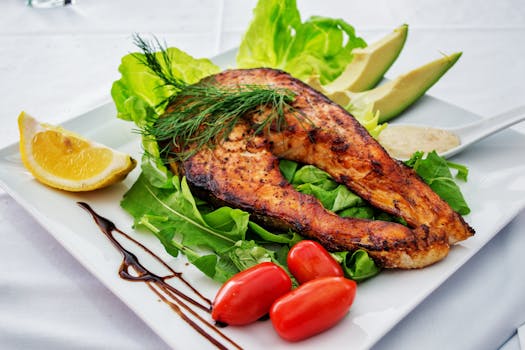 healthy meal with salmon and greens