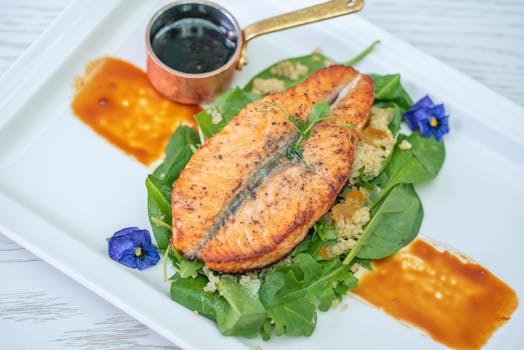 Healthy keto meal with salmon and spinach