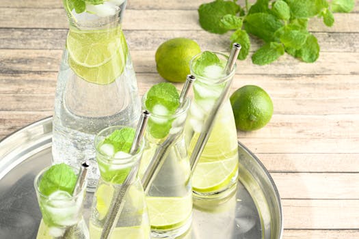 refreshing water with lemon and mint