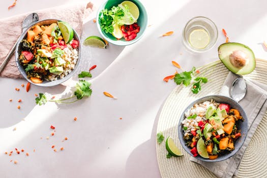 healthy plate of food with fruits and vegetables